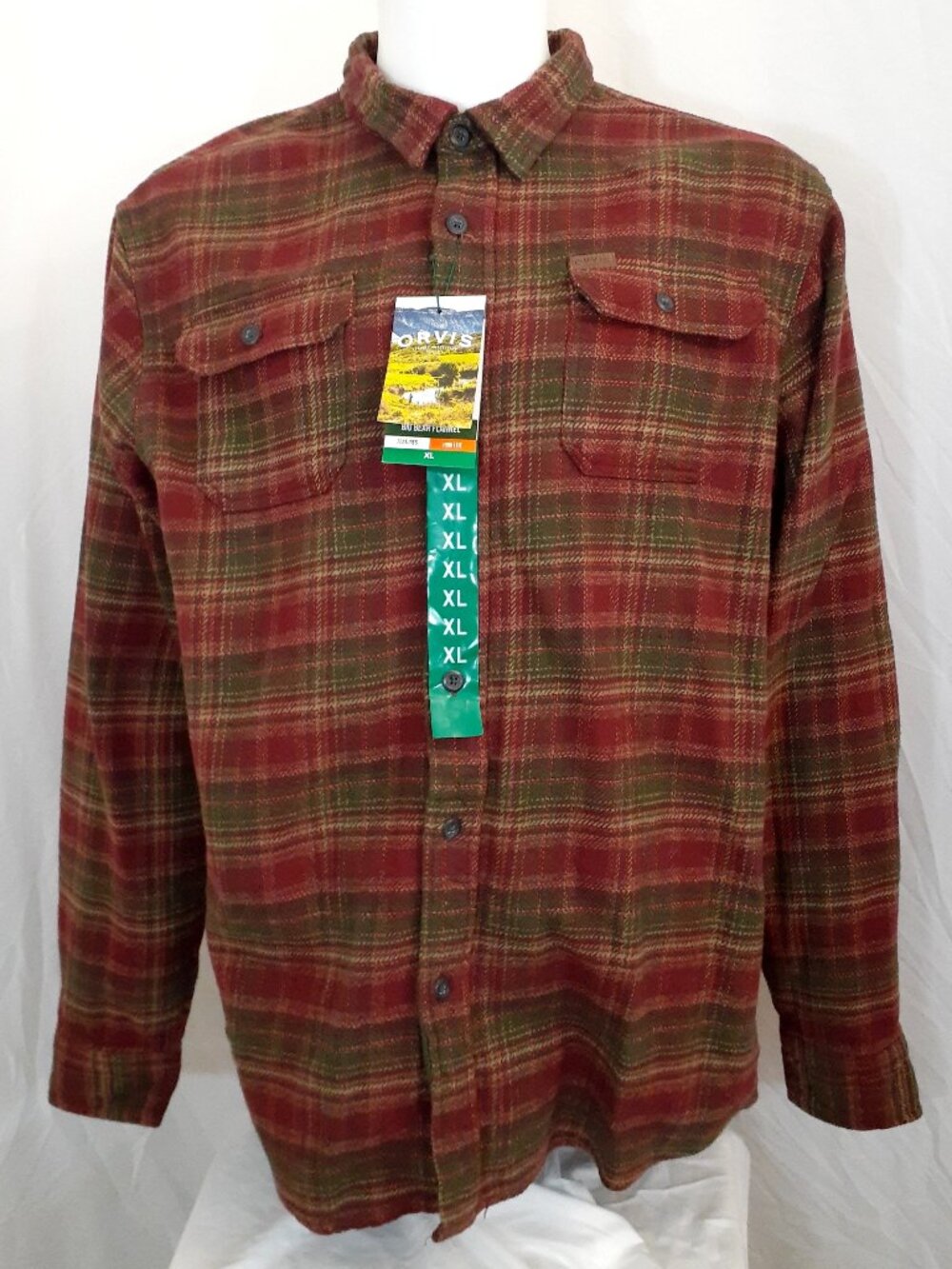 Orvis Big Bear Flannel Shirt Jacket Mens XL Dk Red Plaid Heavyweight Cotton NWT